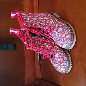 Link Floral Red Combat Boots